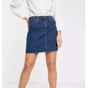 J Crew Mercantile Raw Edge Denim Mini Skirt Size 00 western Boho stretch raw hem